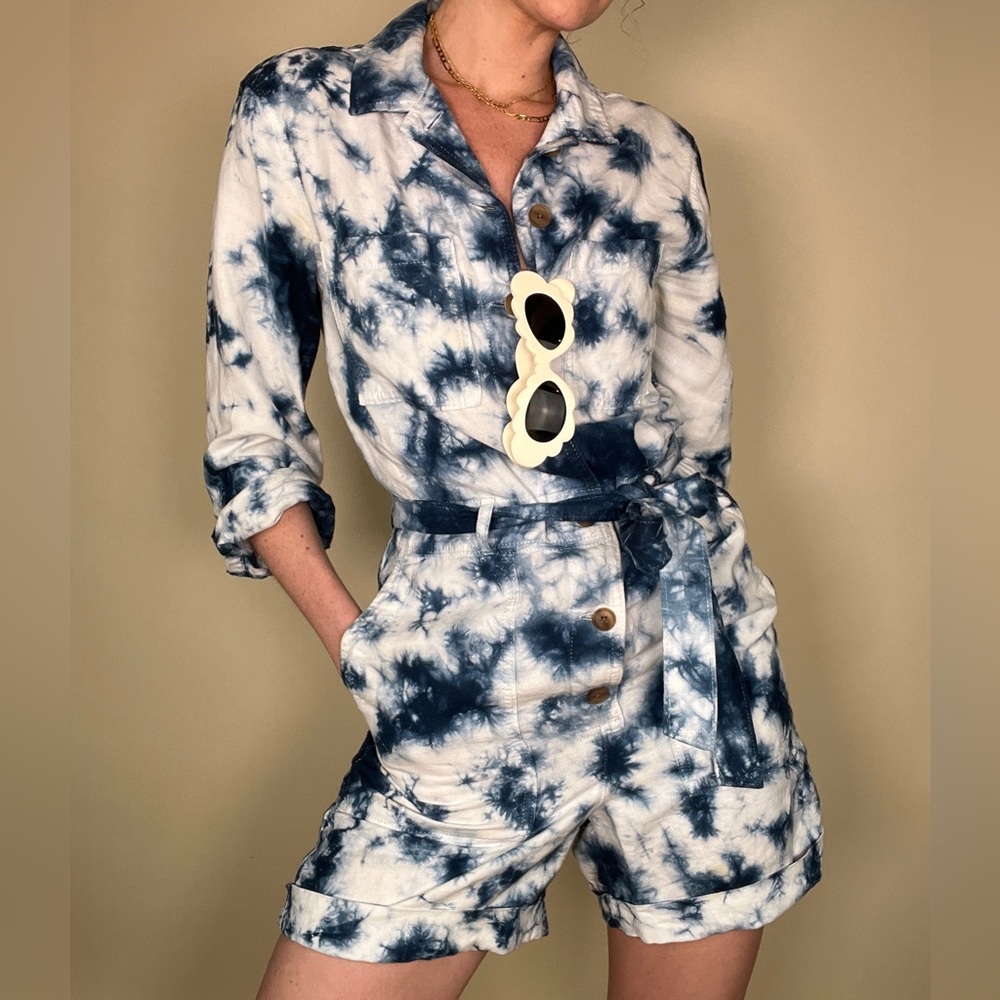 GAP Blue and White Tie-Dye Jumpsuit